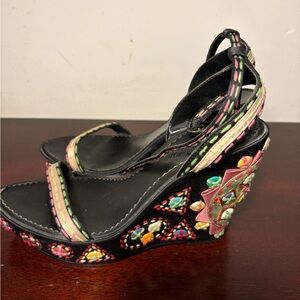 Embellished Sam Edelman Black Wedge Sandals